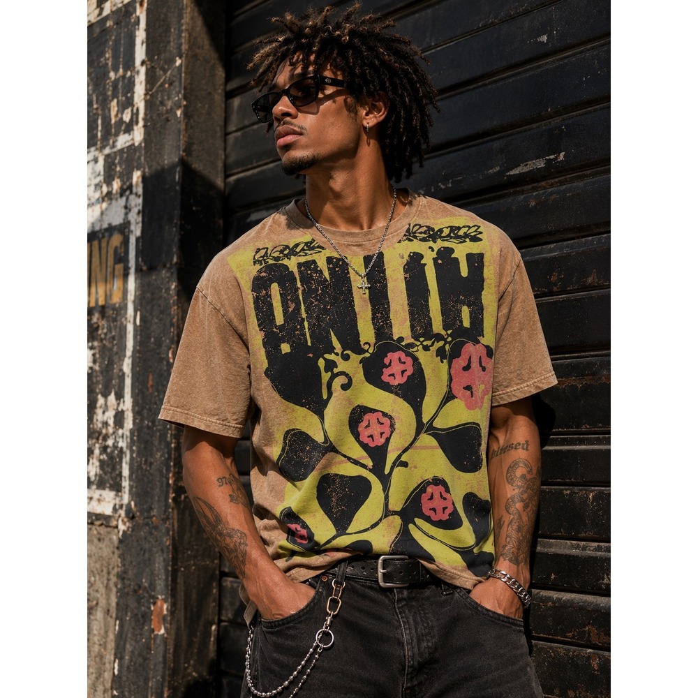 Antik Denim Mens Graphic T-Shirt Tobacco Brown Floral Print 3XL  NWT